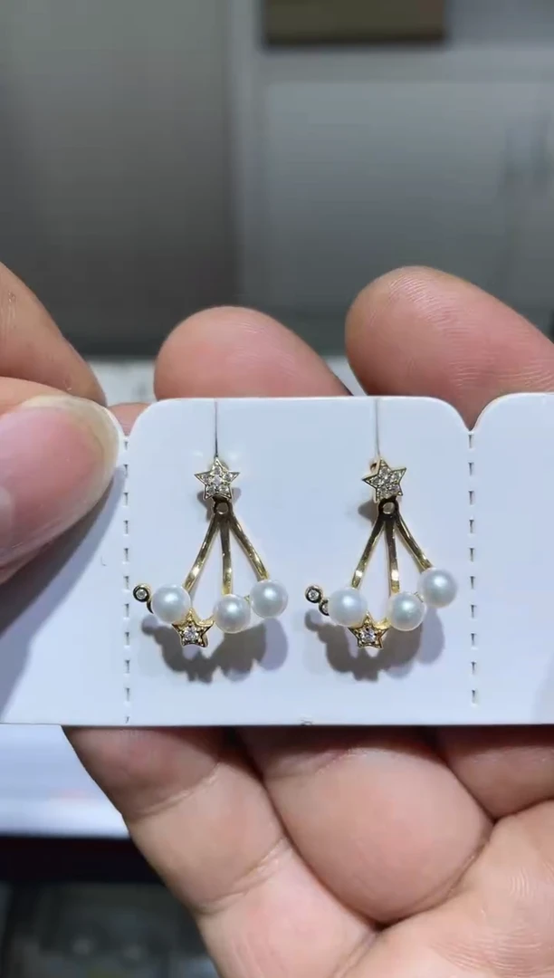 【闪购商品】淡水珍珠耳饰银S925镶嵌星星耳钉