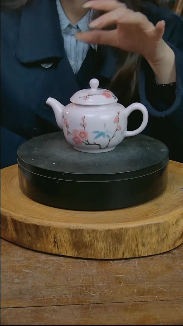 摆件陶稀土翠竹红梅壶