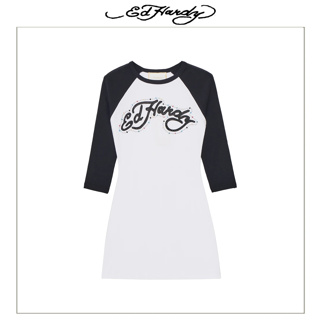 Ed Hardy/埃德哈迪新款彩钻LOGO奢华女式连衣裙E1QAW345