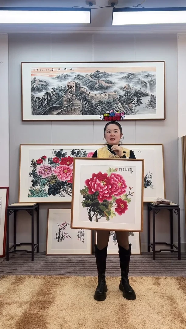 国画手绘牡丹62*62尺寸