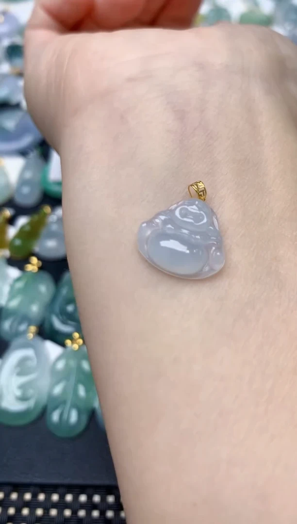 翡翠18K金镶嵌颈饰天然缅甸A货翡翠q