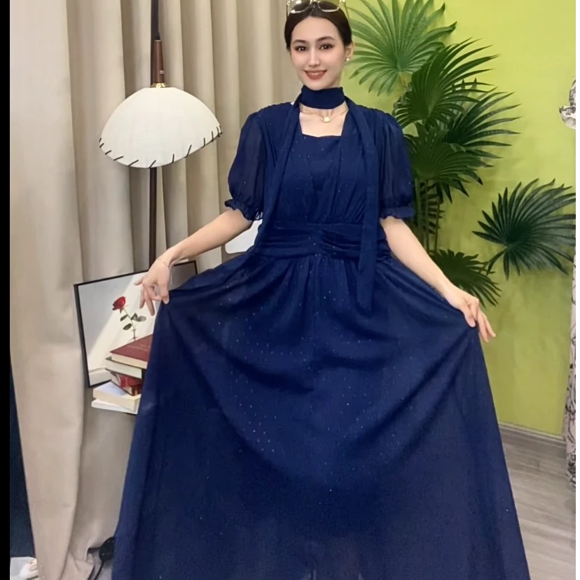 爆款夏季碎花长裙休闲风蕾丝连衣裙气质裙子A字连衣裙