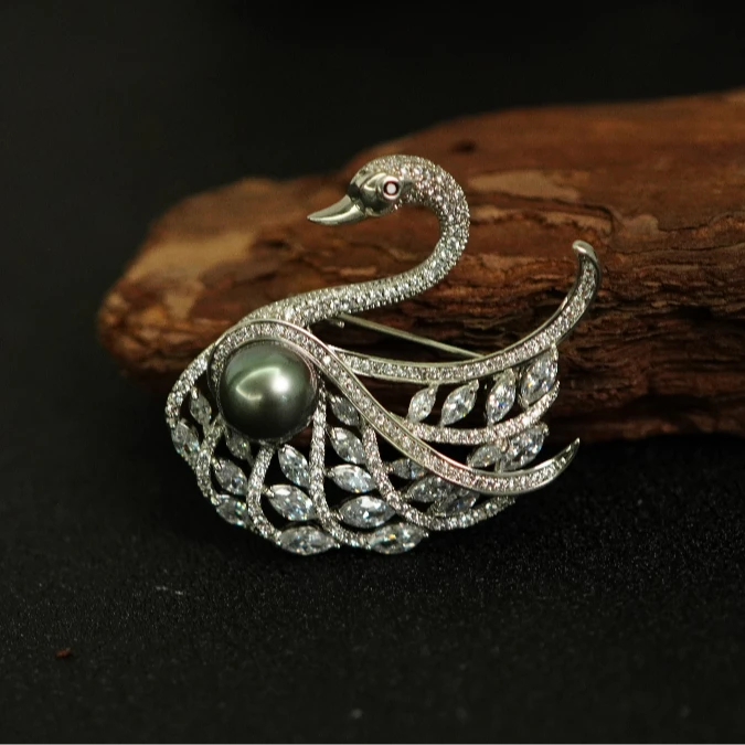 大溪地珍珠天鹅胸针 EE123034