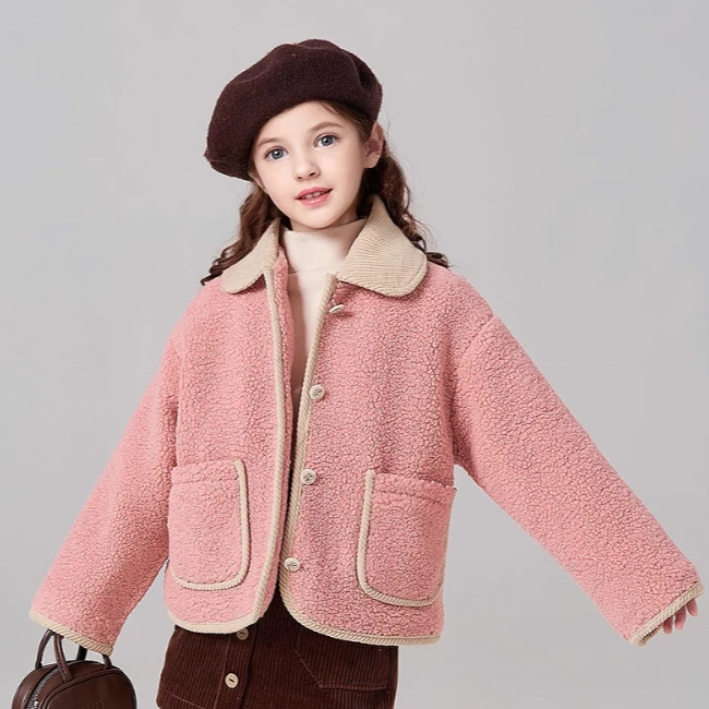 笛莎女童翻领毛绒外套秋冬季新款儿童韩版时尚保暖外套-832457301