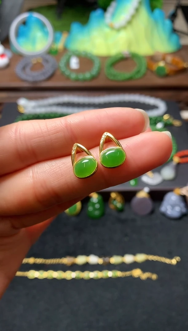 【闪购商品】和田玉耳饰银S925镶嵌耳钉