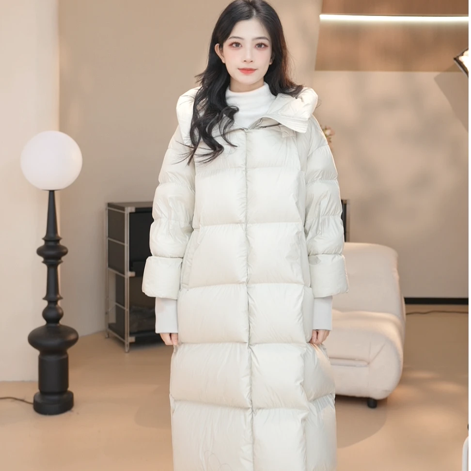 Basic House/百家好JHE高充绒300g 多穿搭拉链连帽极简长款羽绒服