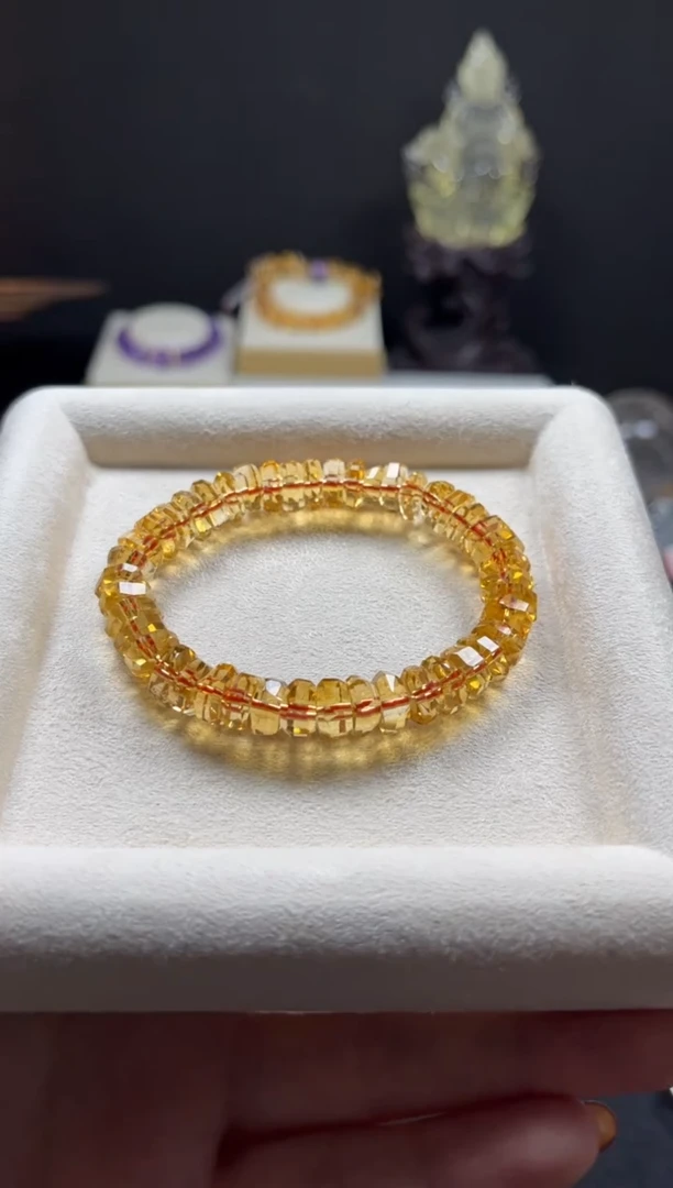 未镶嵌手链黄晶?****?天然黄水晶烟花切面手串9mm左右