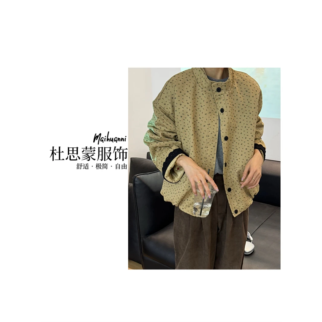 (杜思蒙服饰) 8835-【满印碎花】韩系极简风休闲蕾丝袖加厚外套