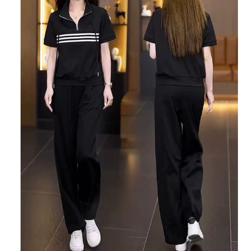 2561#2025新款时尚休闲短袖上衣长裤两件套套装