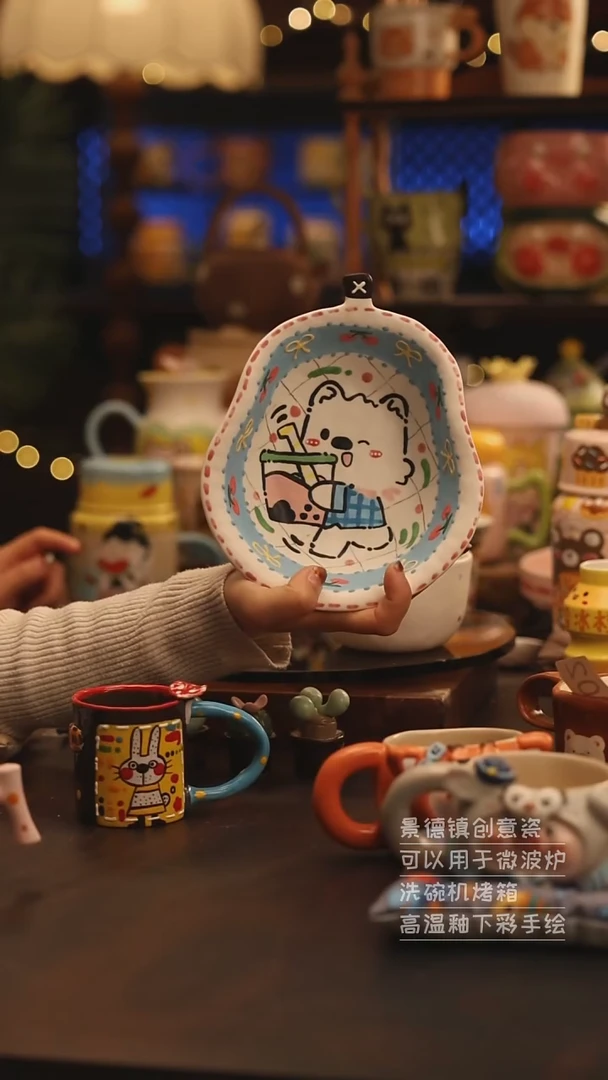 陶瓷景德镇可爱陶瓷釉下彩绘设计师款