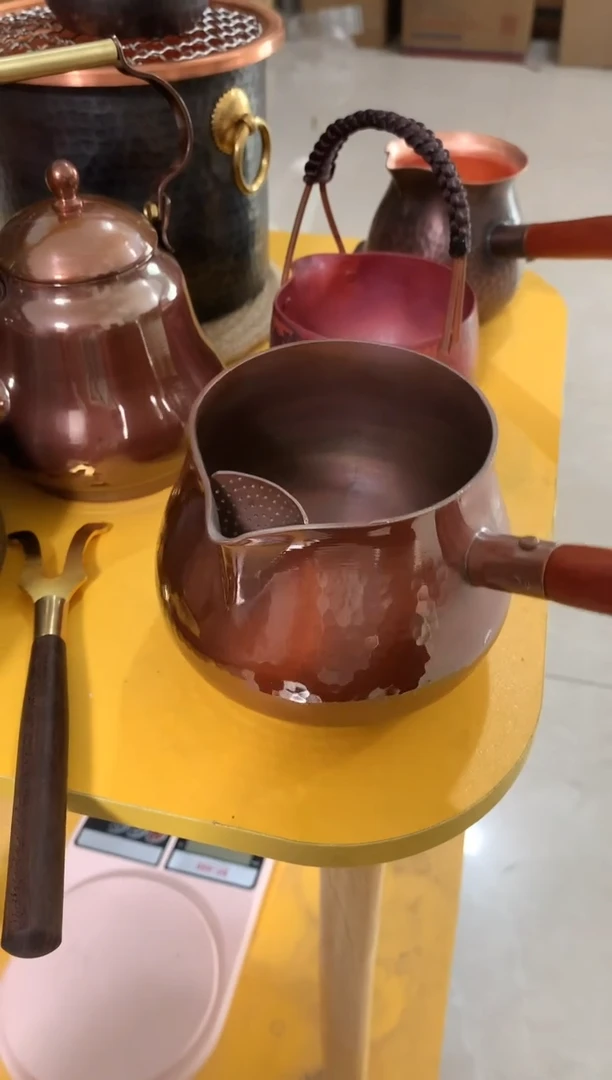 金属600cc纯紫铜烤色侧把煮茶器