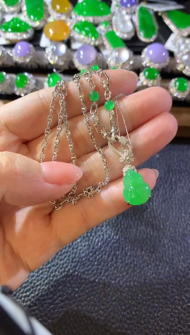 套链18K金镶嵌翡翠A75 多样性发货一件