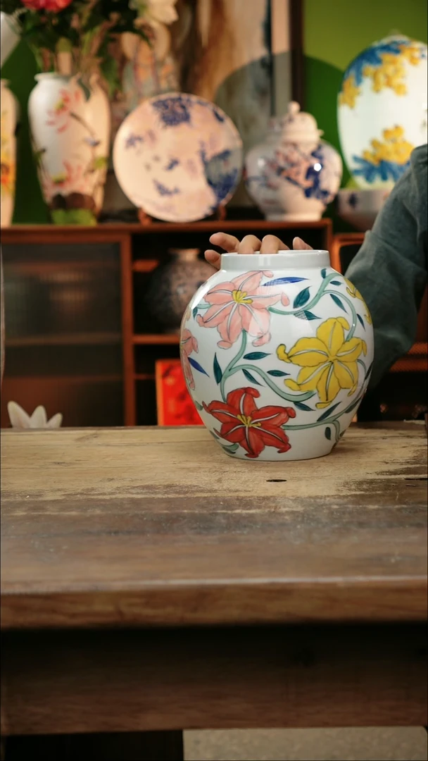 瓷片 景德镇纯手工釉下彩精品花瓶