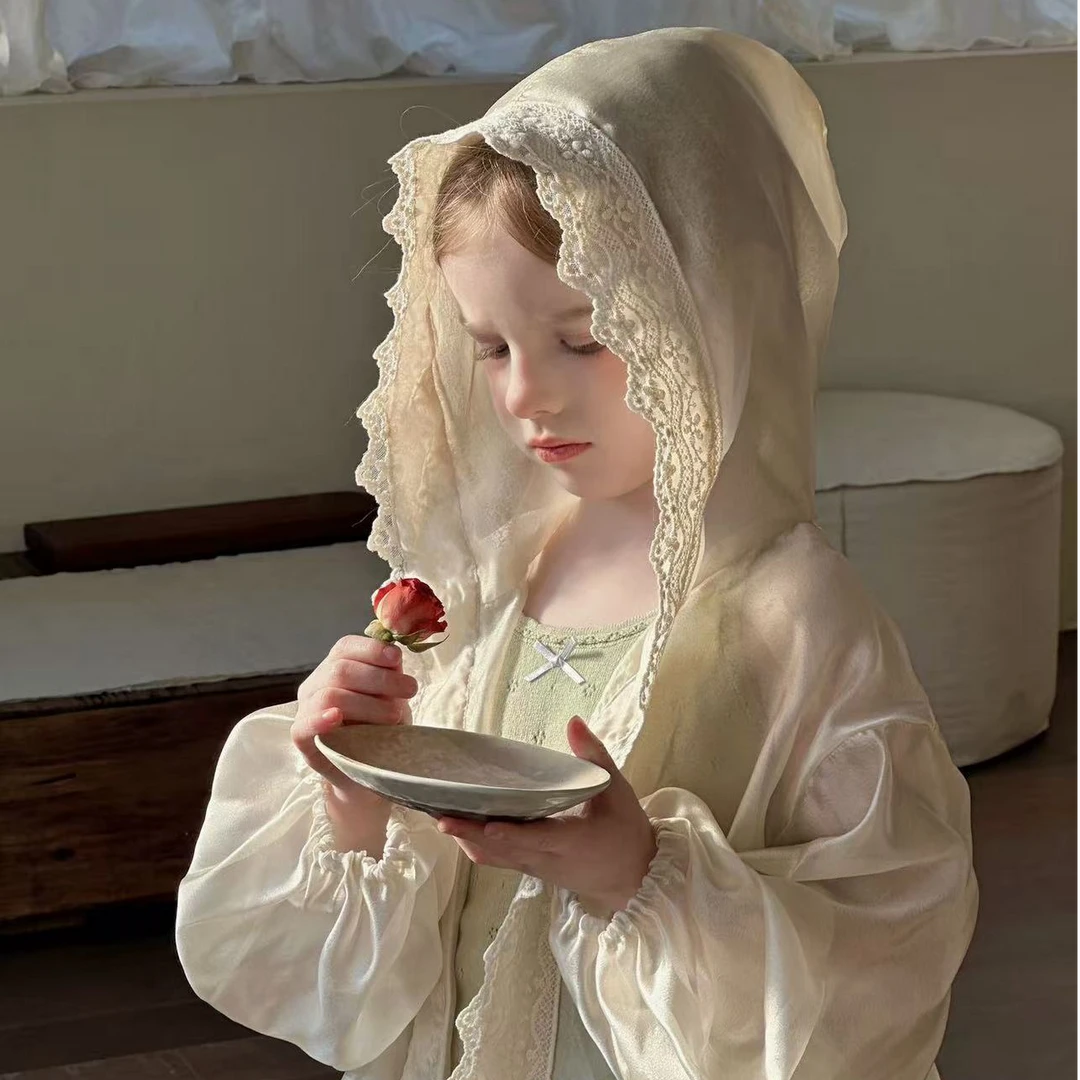 女童夏季透气轻薄暮云纱防晒衣宝宝蕾丝刺绣九分裤甜美针织背心