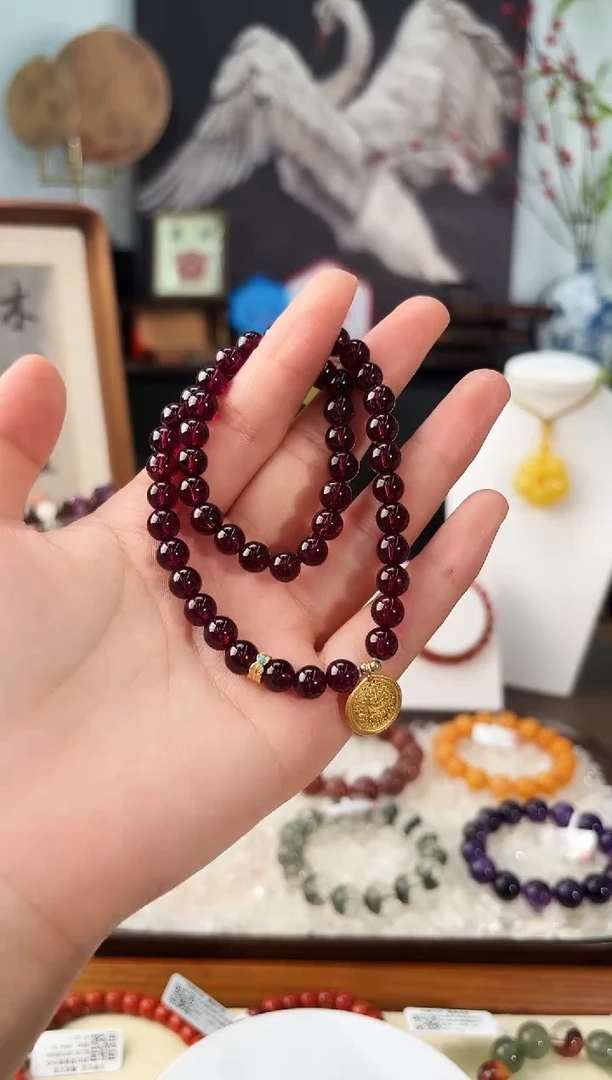 银S925镶嵌手链石榴石MJJMJ4677石榴石双圈原创设计多样性发一