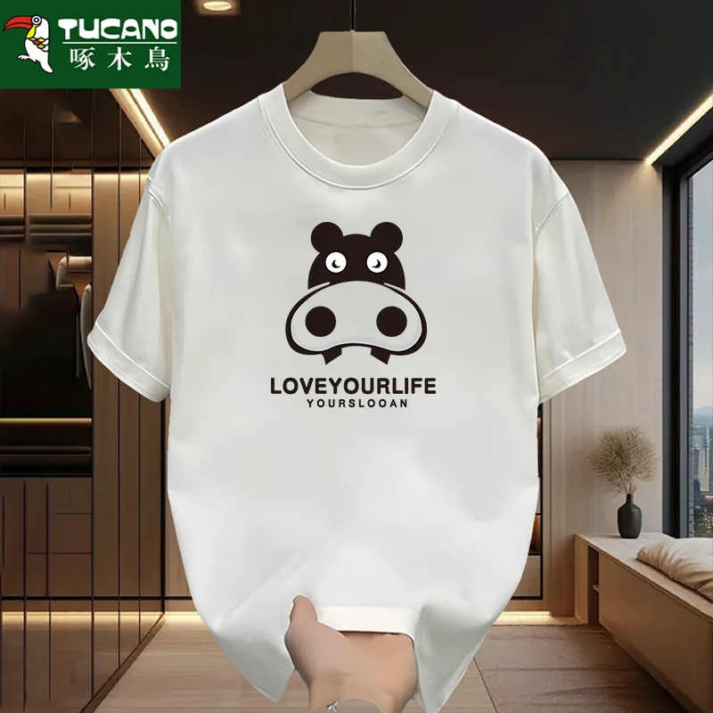 啄木鸟短袖t恤男士2025新款纯棉夏季休闲潮流字母重磅美式男装t恤