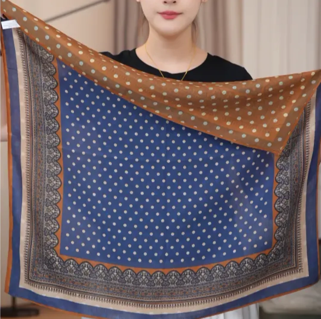 K【绿扣】P12【点睛蓝调】新款棉质双面85*85围巾方巾