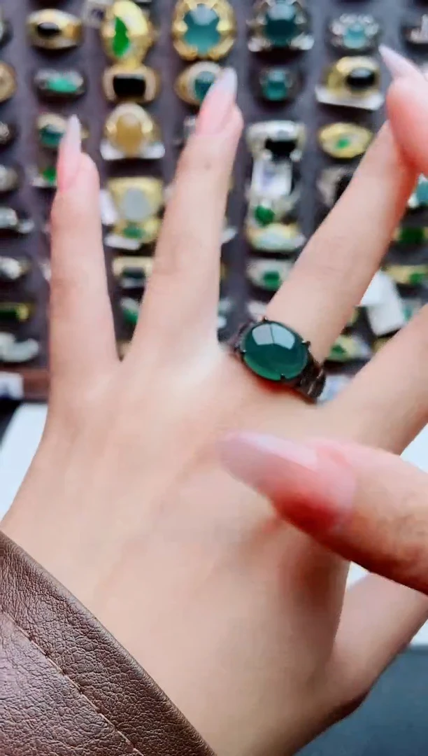 银S925镶嵌戒指翡翠天然翡翠男戒