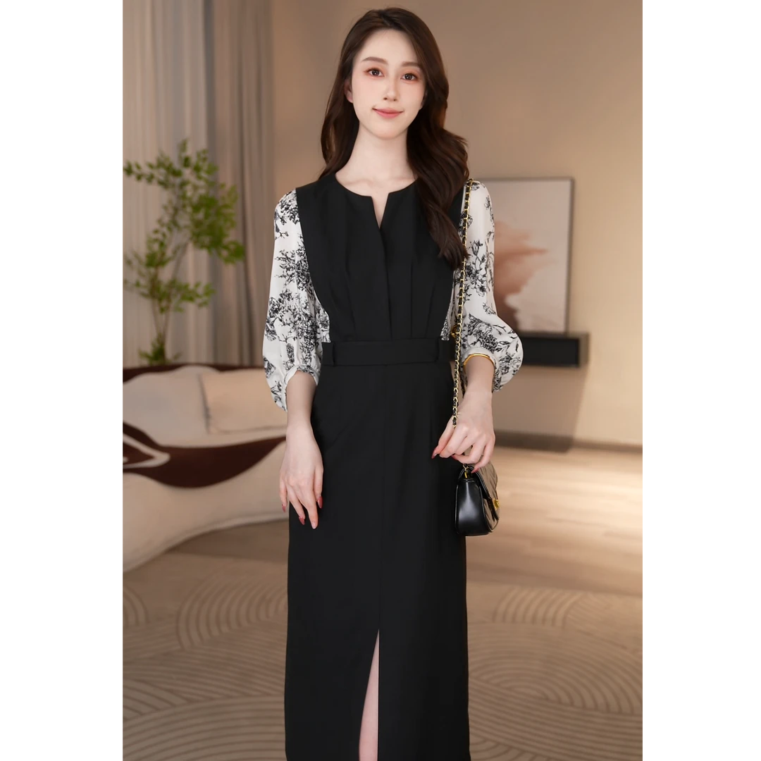 曼贝2025夏季新款连衣裙女士修身显瘦优雅时尚裙子8511464【小紫】