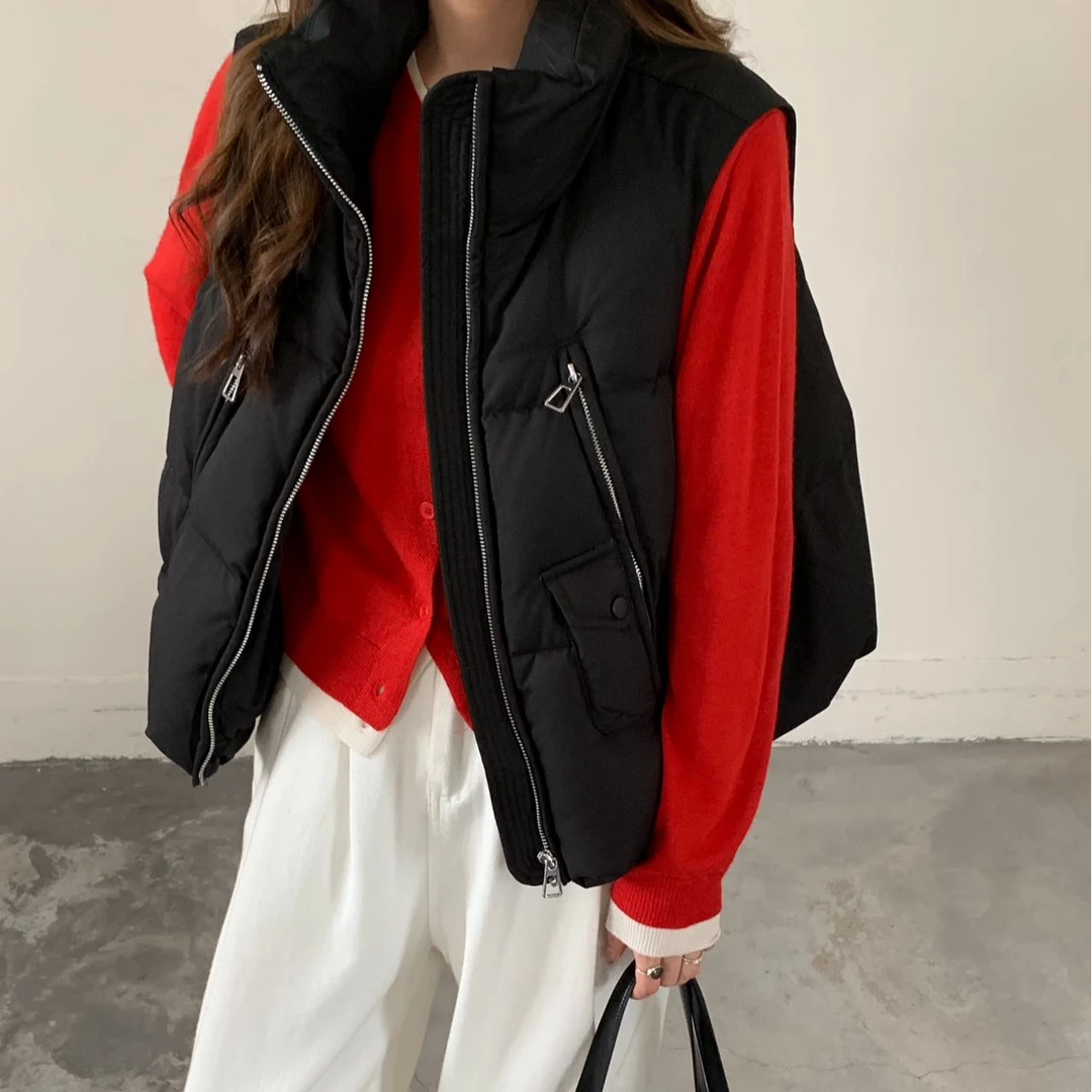 保真新国标90绒女韩版厚款立领马甲短款ins秋冬外套019