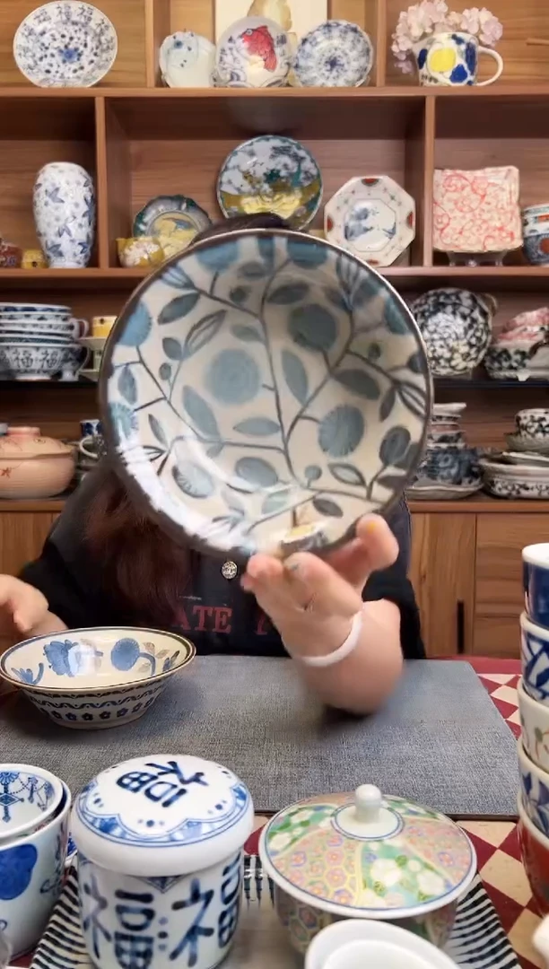 瓷片复古花与橄榄16.5cm钵碗