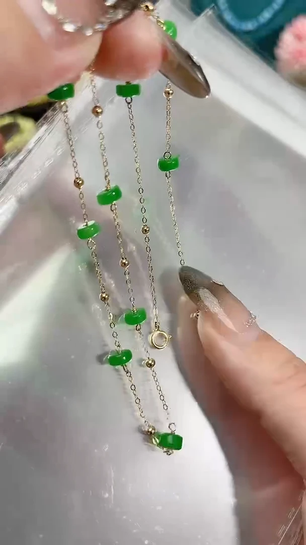 【闪购商品】翡翠颈饰14K金镶嵌满99