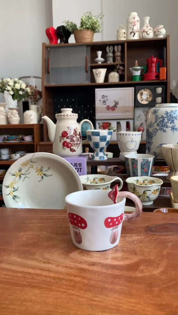 瓷蘑菇单杯   【送金叶勺】