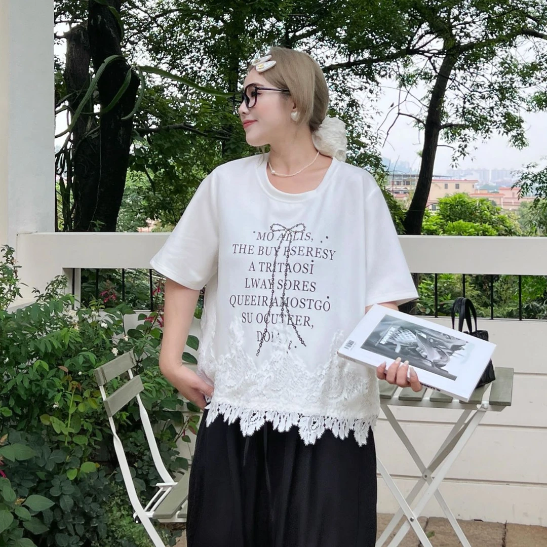 媛子大码重工印花设计款T恤刺绣潮流夏季设计师休闲百搭女士宽松