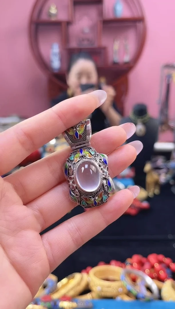 非遗 花丝镶嵌吊坠 淡粉 小蛮腰