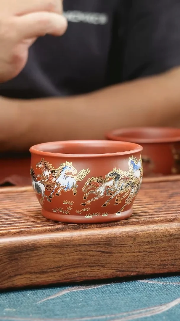 茶杯紫砂珐琅彩八骏图