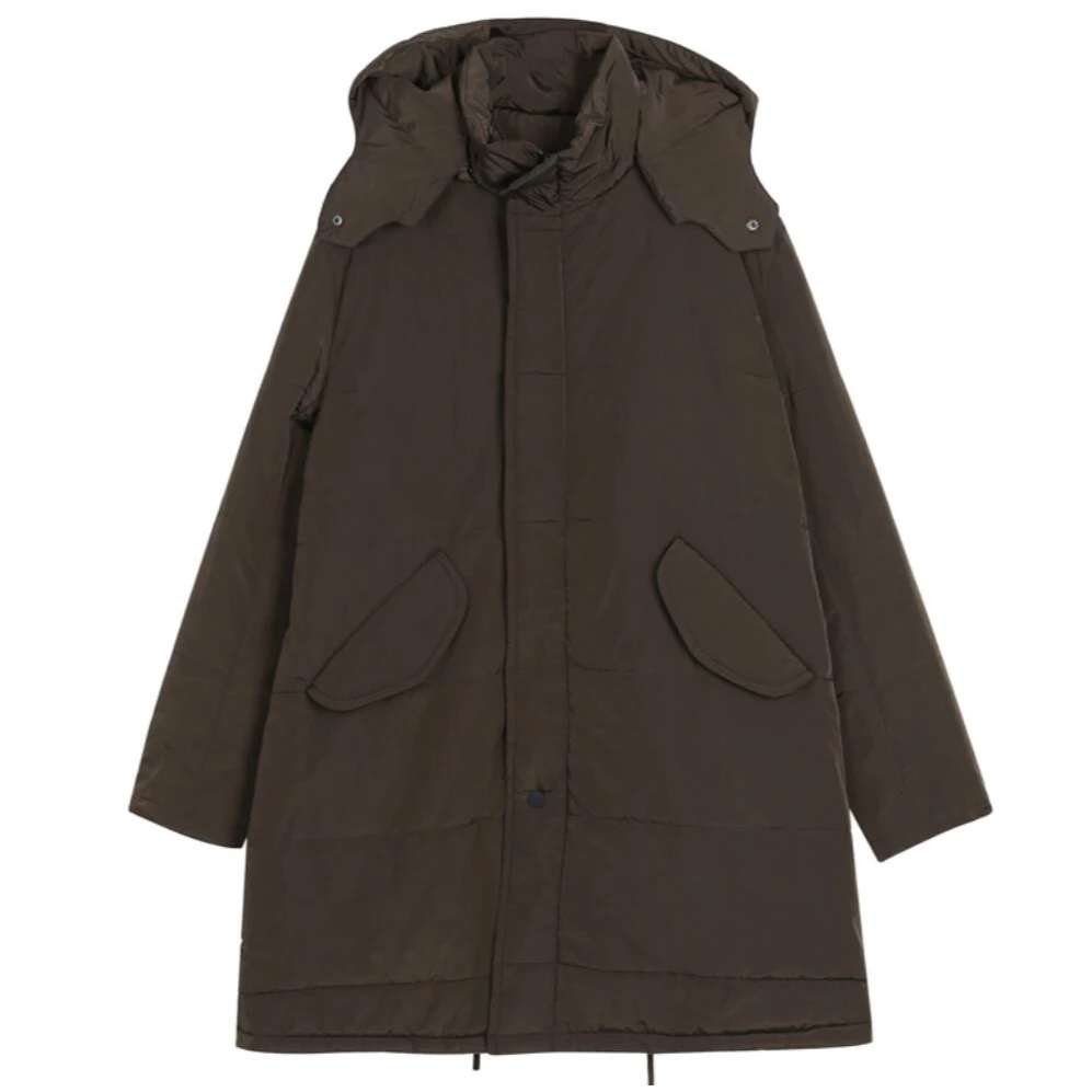 DEPO45B18男士秋冬棉服休闲简约百搭户外保暖带帽长款棉服外套