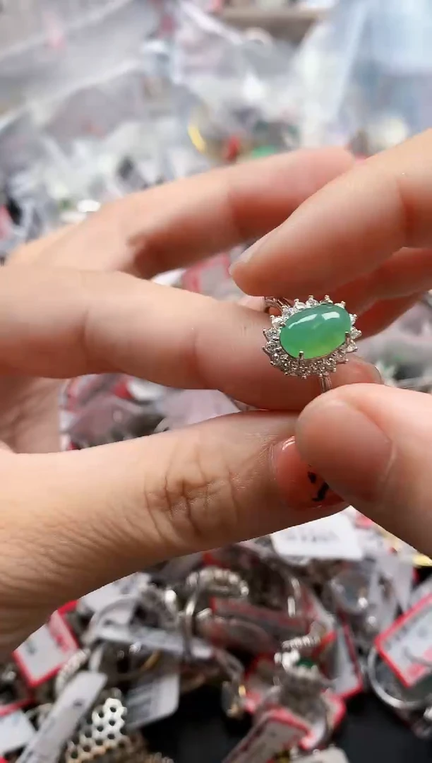 银S925镶嵌戒指翡翠天然A货缅甸翡翠
