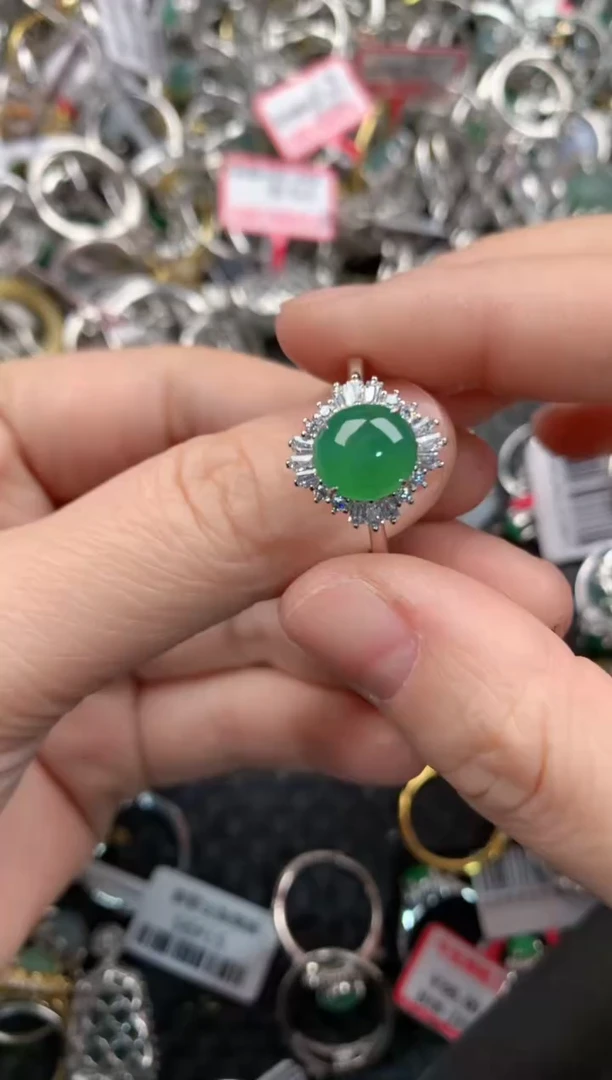 银S925镶嵌戒指翡翠12   8