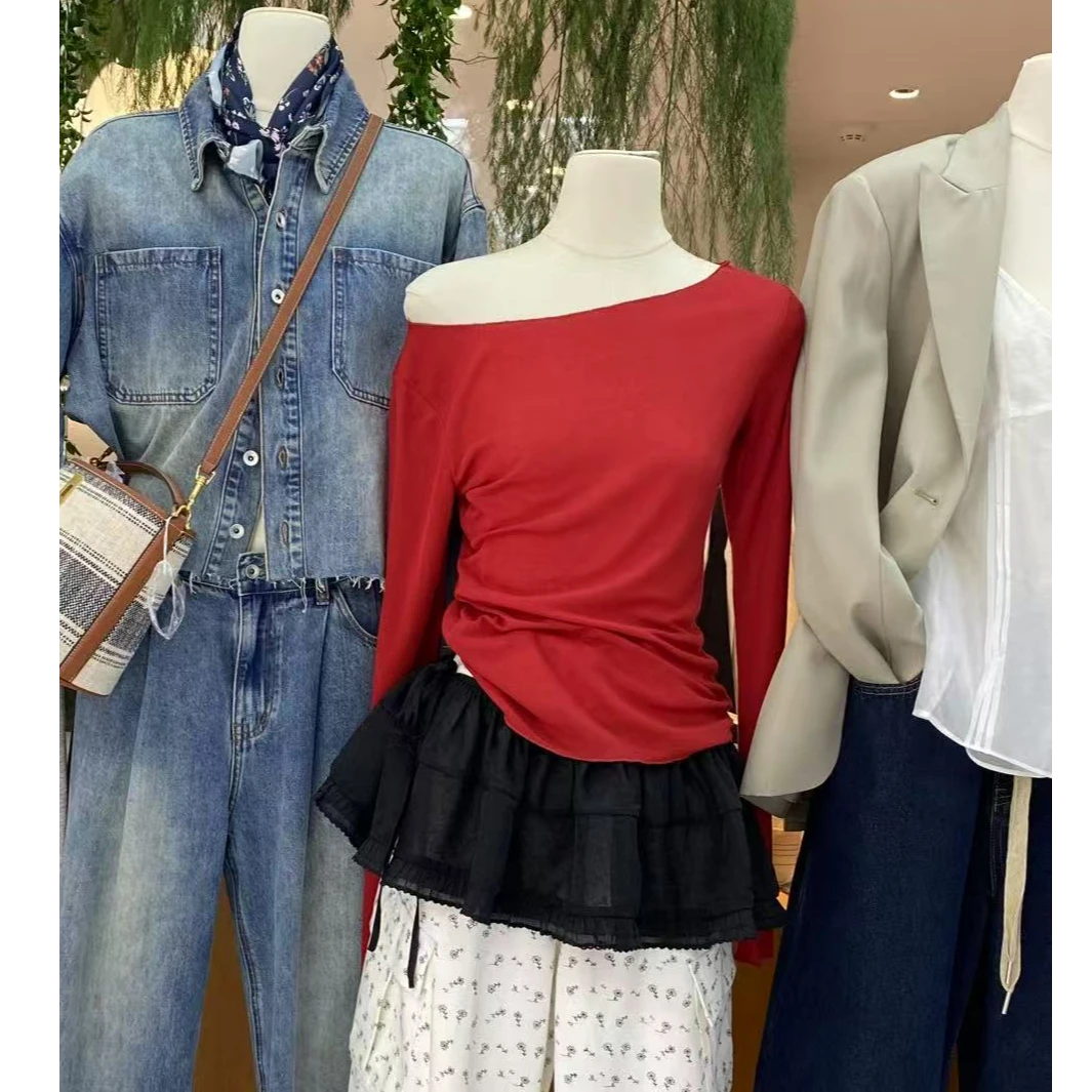 十三行TB-夏季福秒一字领净版长袖上衣#36657