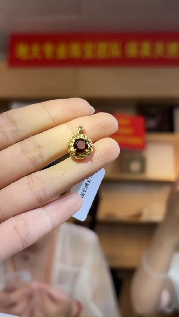 吊坠(不含链)银S925镶嵌石榴石圆形石榴石吊坠多样性发一
