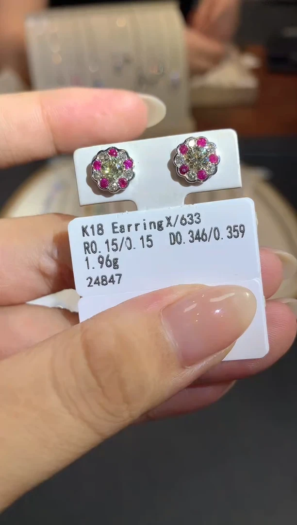 定制红宝石耳饰18K金镶嵌D706|5980