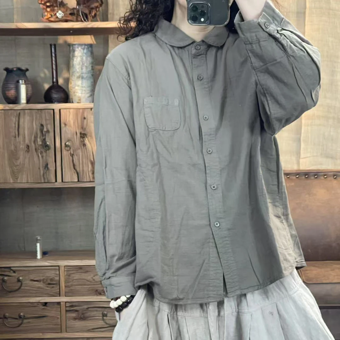 [四月阳光]春季棉料水洗做旧纯色休闲女士衬衣(长60胸围114)