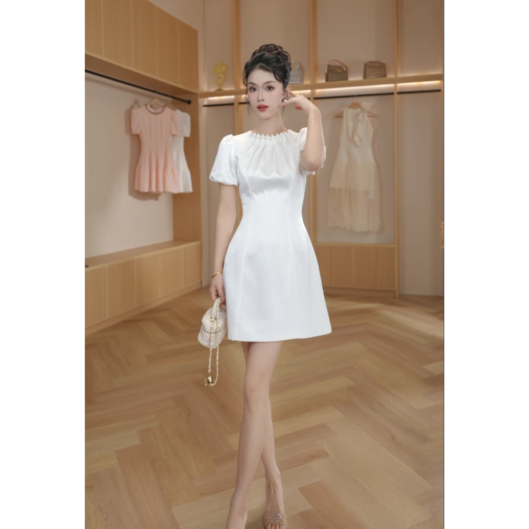 【设计师定制】9848 修身泡泡袖设计感气质小个子夏季法式连衣裙