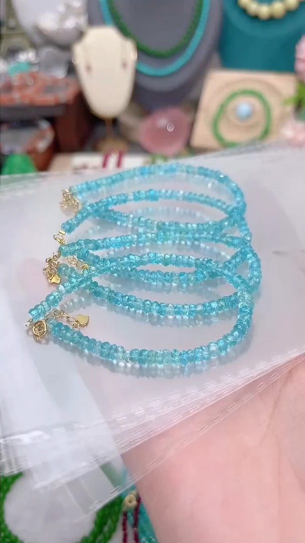 手链磷灰石银S925镶嵌切面蓝99