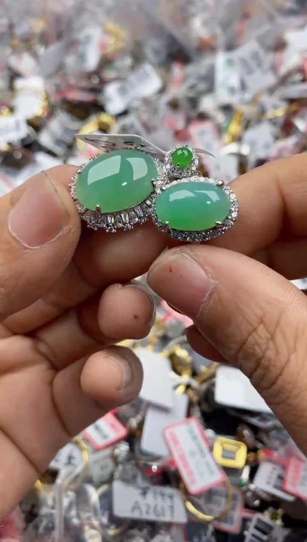 银S925镶嵌戒指翡翠444---1