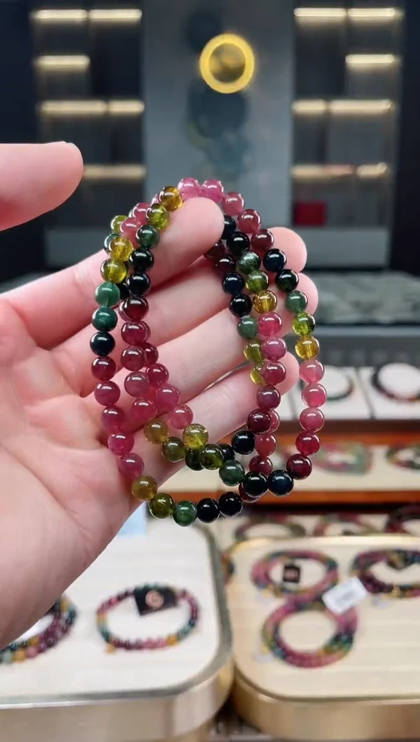 未镶嵌冰透体老矿碧玺三圈手串6mm+碧玺多样性发一条xion