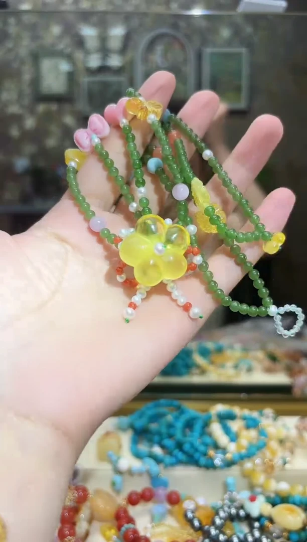 未镶嵌项链琥珀花