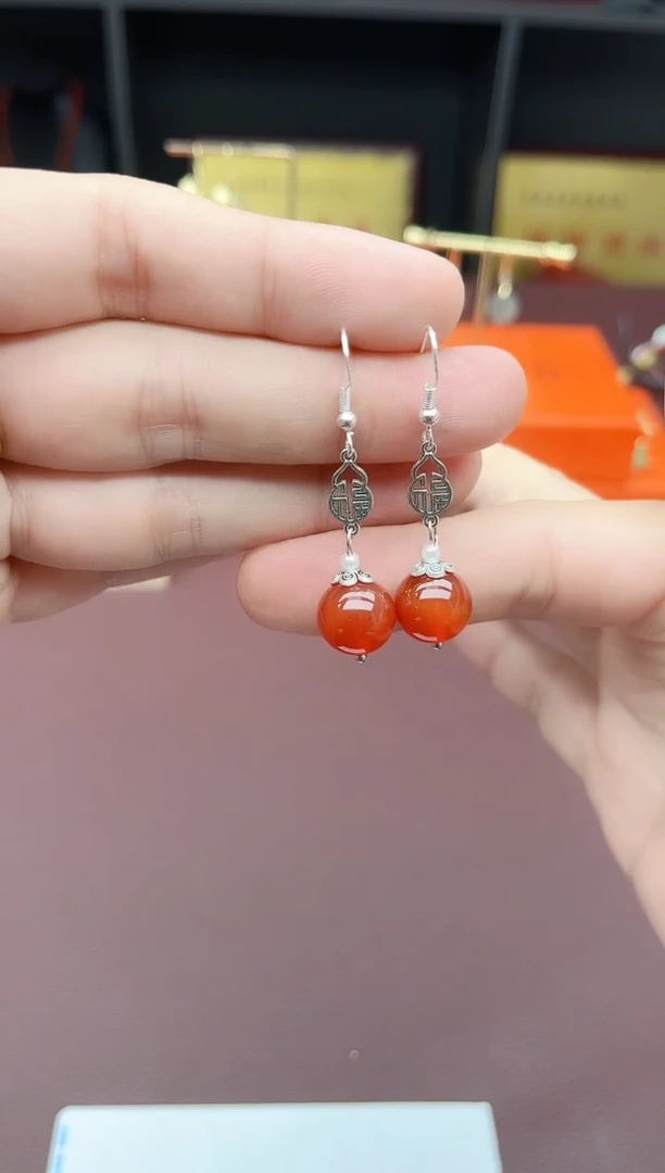 玛瑙/玉髓耳饰银S925镶嵌230000
