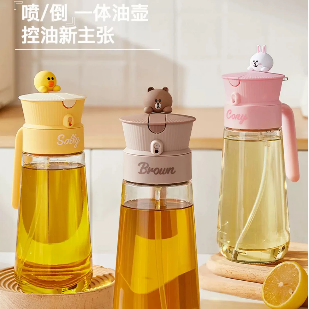 新疆包邮LINE FRIENDS布朗熊喷油壶可妮兔玻璃喷油壶莎莉鸡调料盒