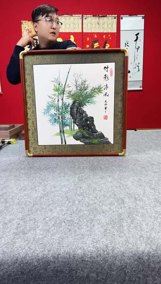 精品实木绘画作品-《竹影清风》52*52