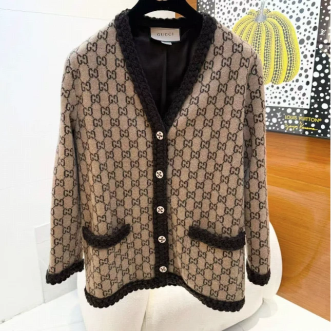全新未使用 GUCCI/古驰 羊毛GG针织衫 棕色/XXS