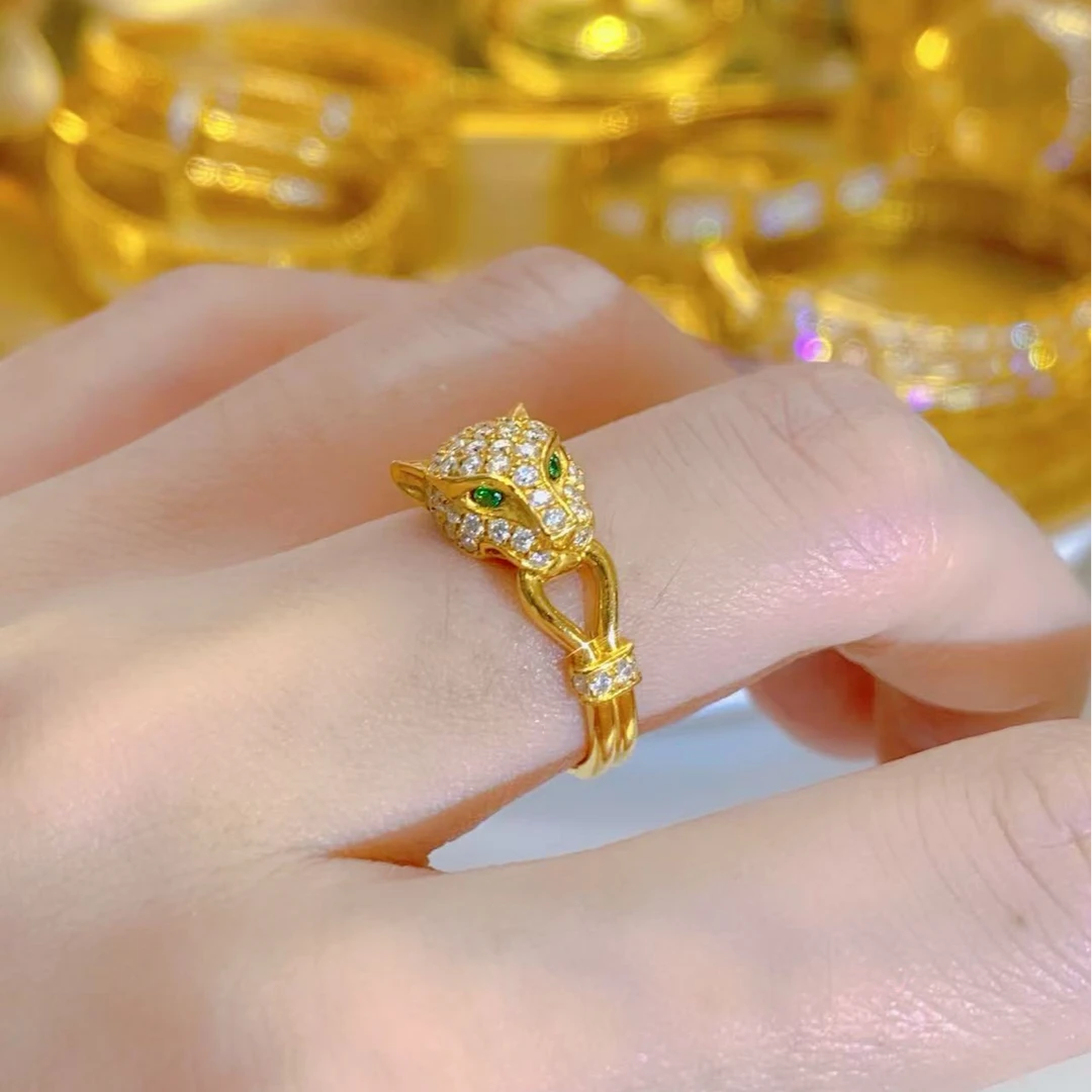 【苏妮法】足金999 小豹子戒指5G镶嵌时尚轻奢气质百搭个性经典简约