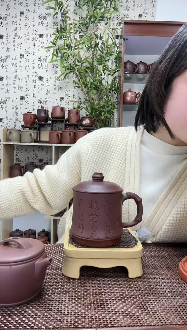 【闪购商品】紫砂茶杯宜兴紫砂竹节办公杯盖杯紫泥无礼盒