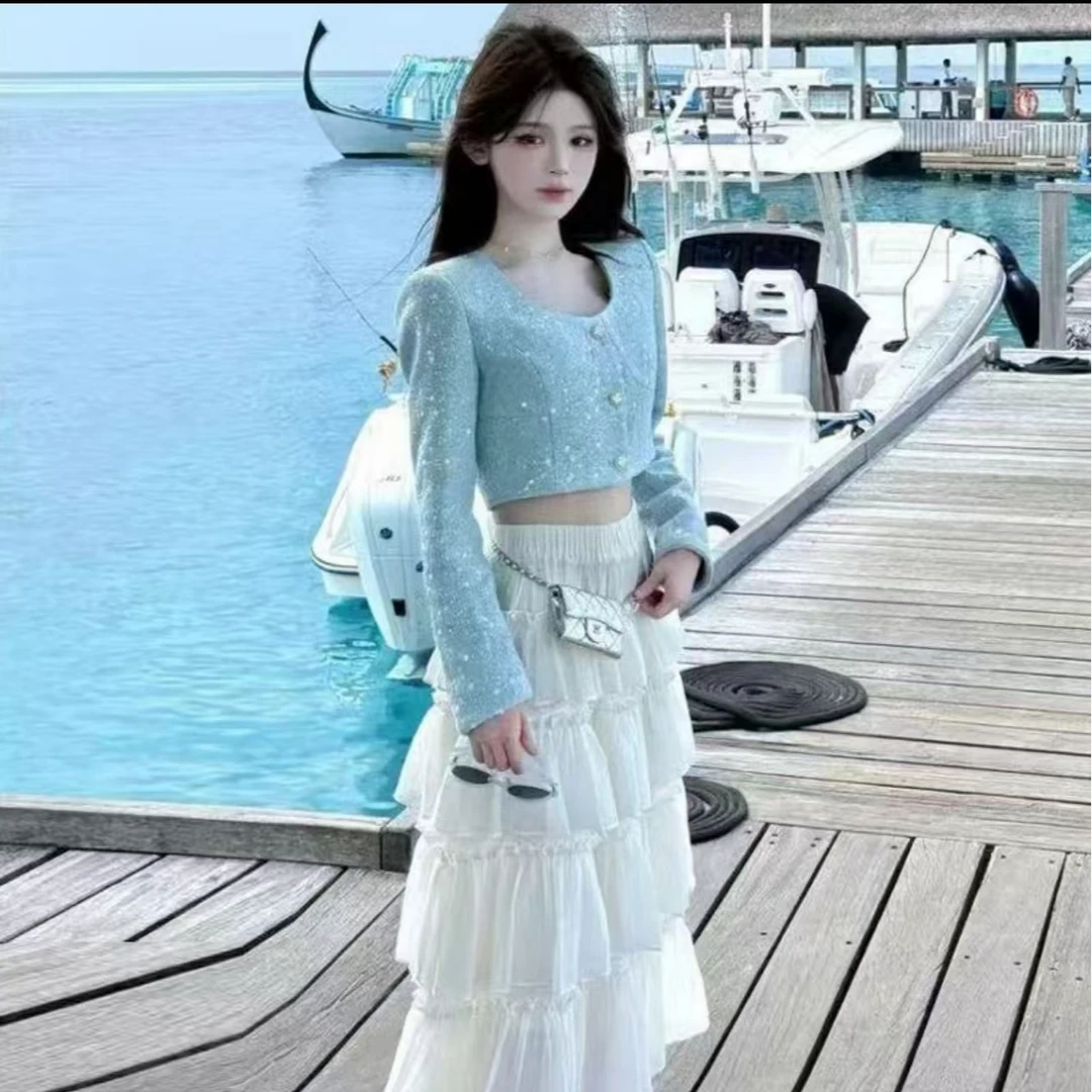 时尚气质短款显瘦设计感轻奢外套+半身裙时尚气质套装-103