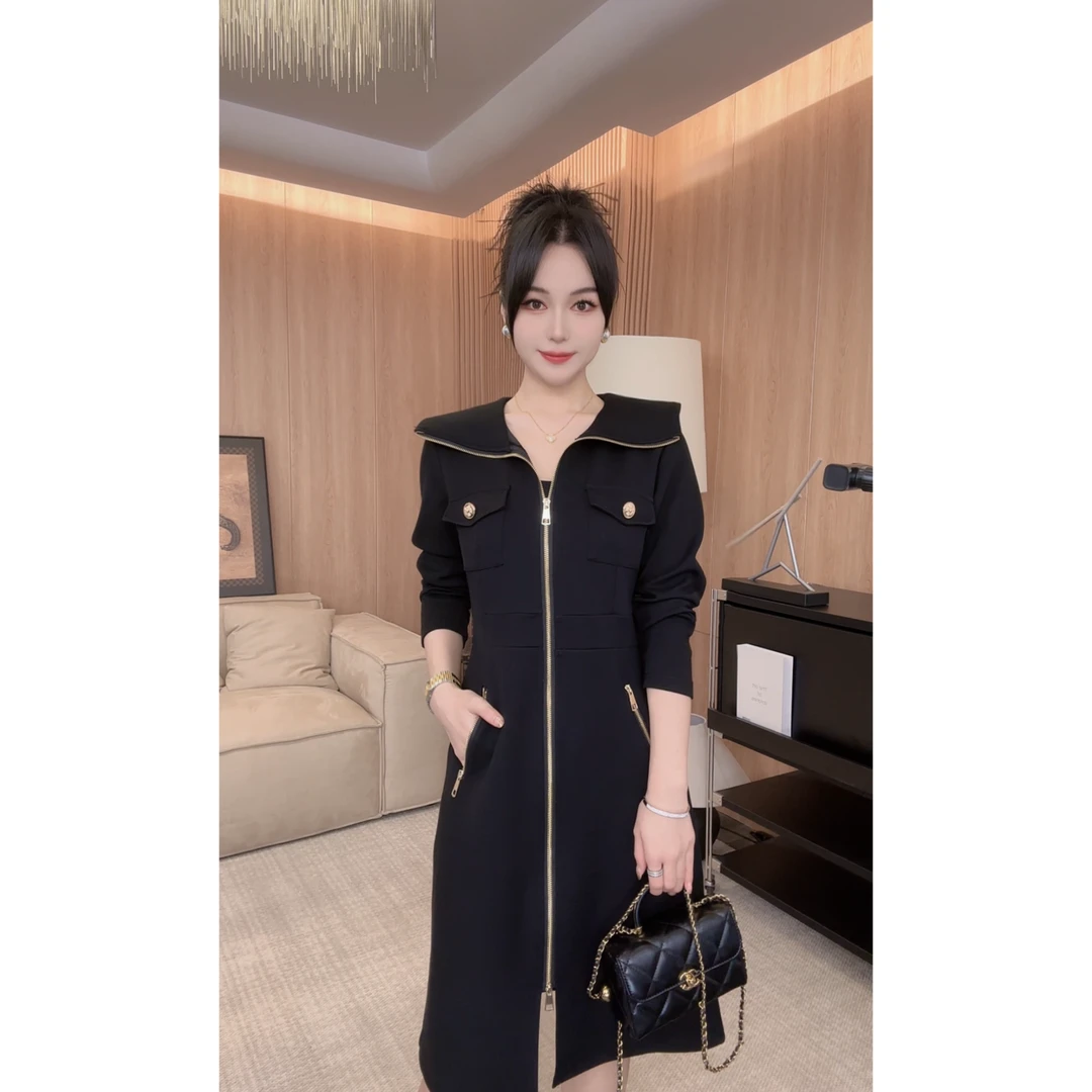 6743鱼鱼严选欧货中长款秋季2024新款翻领时尚宽松过膝洋气连衣裙